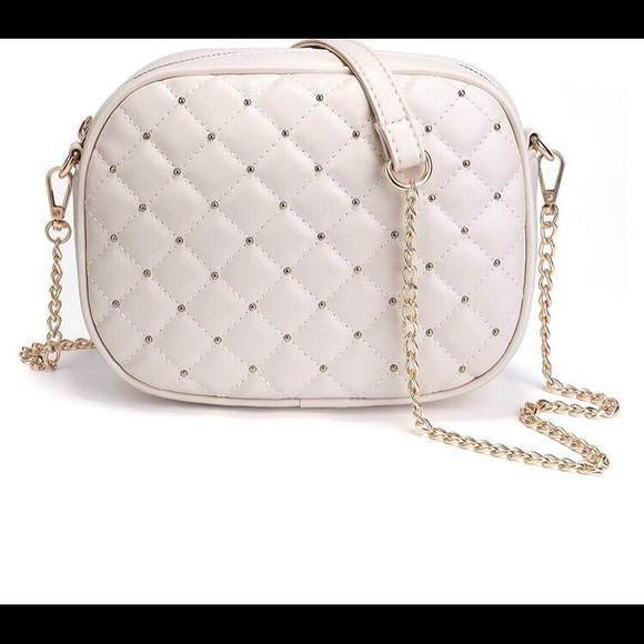 Handbags - White Studded Quilted Crossbody Bag